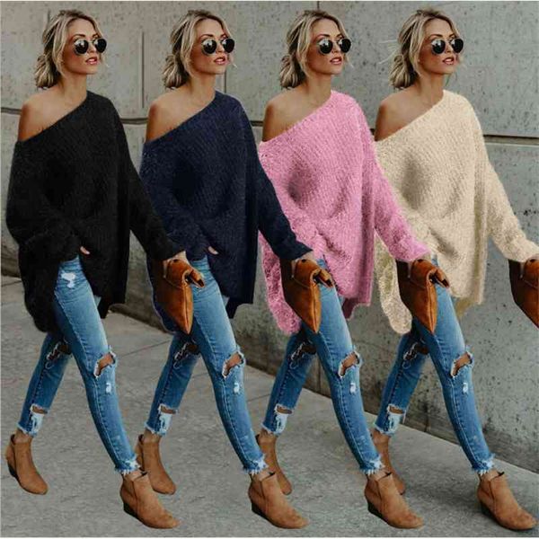 women pullovers casual long sleeve knitted fluffy sweater loose jumper knitwear autumn one shoulder oversized sweaters 210603, White;black
women pullovers casual long sleeve knitted fluffy sweater loose jumper knitwear autumn one shoulder oversized sweaters 210603, White;black