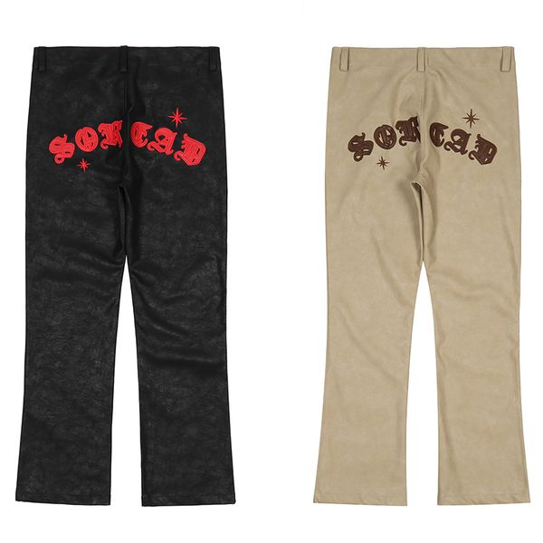 letter embroidery pu leather mens casual trousers straight retro oversized solid color couple track pants, Black
letter embroidery pu leather mens casual trousers straight retro oversized solid color couple track pants, Black