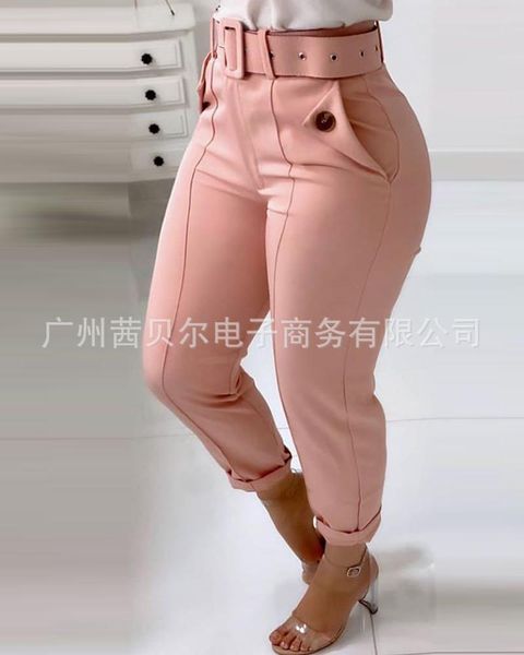 women pants style pink high waist slim trousers pockets button belt women's & capris, Black;white
women pants style pink high waist slim trousers pockets button belt women's & capris, Black;white