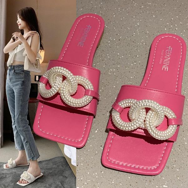 slippers women's shoes white pearl chain embellished pu square heel thick sandals toe open, Black
slippers women's shoes white pearl chain embellished pu square heel thick sandals toe open, Black