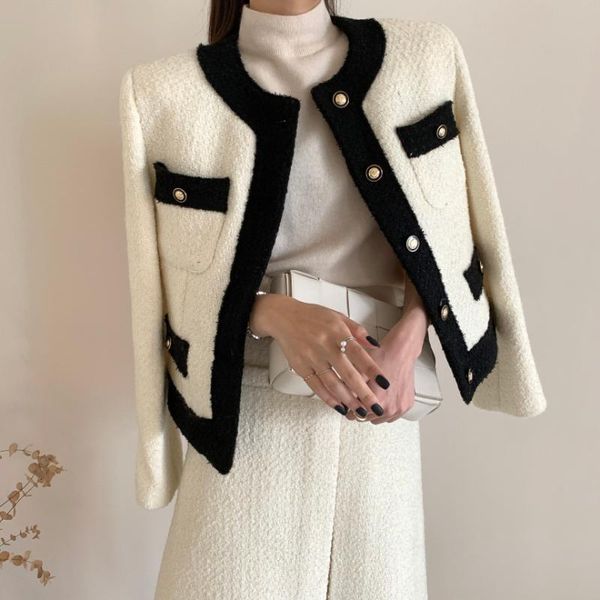 women's jackets tweed jacket for women pocket button long sleeve solid black white single-breasted o neck chic elegant autumn spring, Black;brown
women's jackets tweed jacket for women pocket button long sleeve solid black white single-breasted o neck chic elegant autumn spring, Black;brown