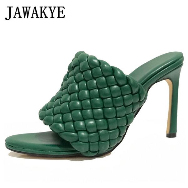 slippers 2021 selling high heel mules designer padded leather open toe plus size stiletto summer women t-show party shoes, Black