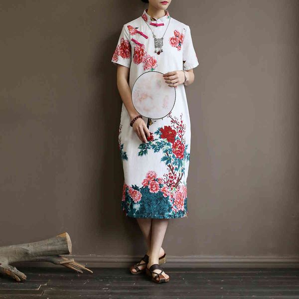 johnature women chinese style dress stand short sleeve cheongsam summer print floral cotton linen women vintage dress 210521, Black;gray
johnature women chinese style dress stand short sleeve cheongsam summer print floral cotton linen women vintage dress 210521, Black;gray