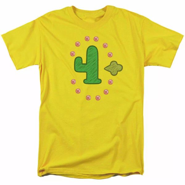 clarence om cactus t shirt mens licensed cartoon merchandise yellow, White;black