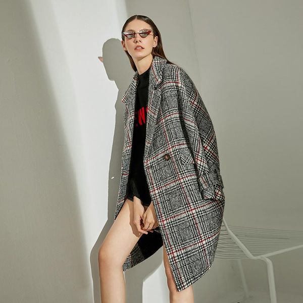 women's wool & blends shzq woolen coat 2021 medium and long korean loose plaid small fragrance, Black
women's wool & blends shzq woolen coat 2021 medium and long korean loose plaid small fragrance, Black