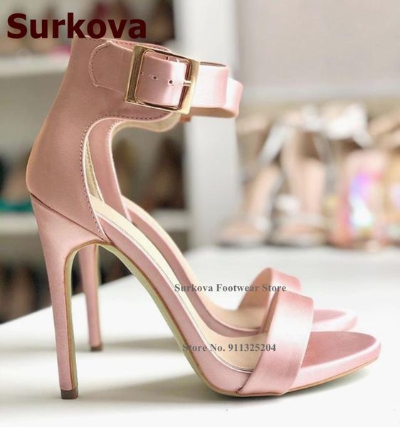 sandals surkova elegant pink fuchsia red satin strap women stiletto heels square buckle wedding shoes open toe vogue party pumps, Black 
sandals surkova elegant pink fuchsia red satin strap women stiletto heels square buckle wedding shoes open toe vogue party pumps, Black