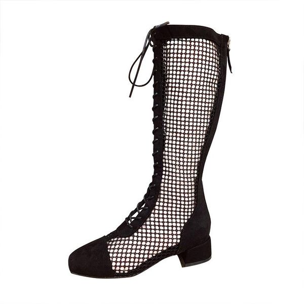 women sandals flock mesh lace up 4.5cm square heel high heels toe shallow shoes sandalias mujer 2021 size 35-42, Black
women sandals flock mesh lace up 4.5cm square heel high heels toe shallow shoes sandalias mujer 2021 size 35-42, Black