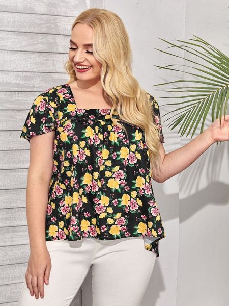 women's plus size 2021 summer print temperament large top
