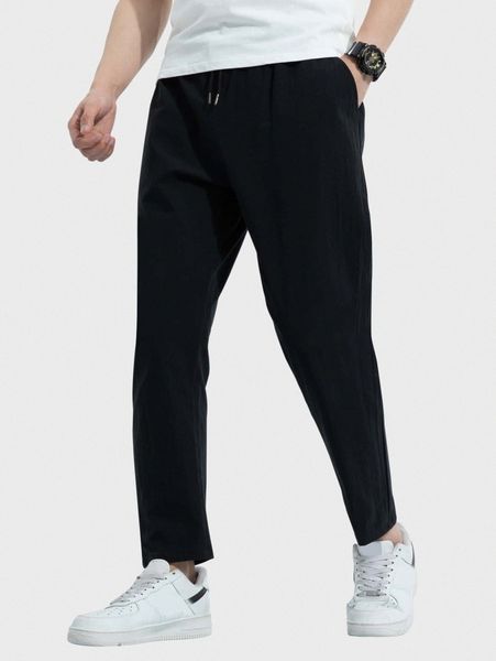 men drawstring waist solid carrot pants x2de#, Black
men drawstring waist solid carrot pants x2de#, Black