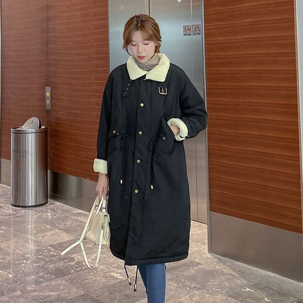 2021 winter thick jacket for women x-long solid female coats slim wool liner turn down collar single breasted parkas outwear, Black
2021 winter thick jacket for women x-long solid female coats slim wool liner turn down collar single breasted parkas outwear, Black