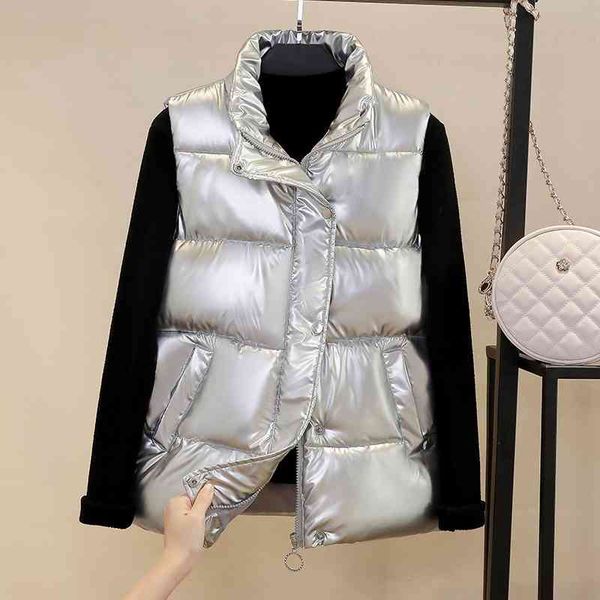 autumn winter puffer vest women slim sleeveless stand collar silvery jacket femlae body mujer plus size parka 210602, Black;white
autumn winter puffer vest women slim sleeveless stand collar silvery jacket femlae body mujer plus size parka 210602, Black;white
