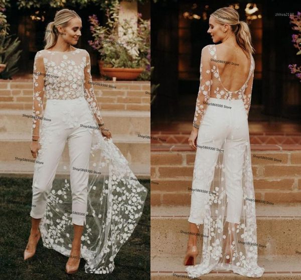 other wedding dresses lace floral beach bridal jumpsuit with train 2021 long sleeve backless bohemian summer holiday dress pant suit1, White
other wedding dresses lace floral beach bridal jumpsuit with train 2021 long sleeve backless bohemian summer holiday dress pant suit1, White