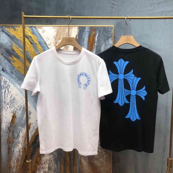 ch cro cross sanskrit print short sleeve men's t-shirt round neck fashion brand summer, White