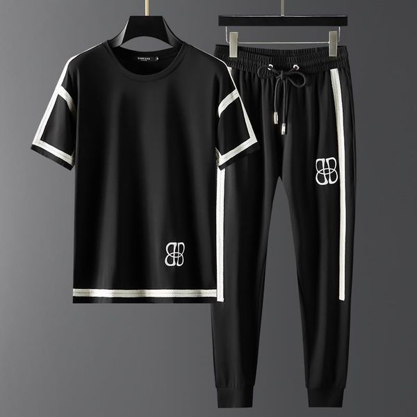 men's tracksuits summer trend splicing slim round collar short sleeve trousers two suits leisure sports suit fashion jogging, Gray
men's tracksuits summer trend splicing slim round collar short sleeve trousers two suits leisure sports suit fashion jogging, Gray