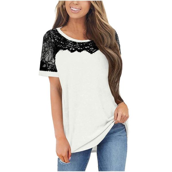 40#lace patchwork t shirt women elegant casual round neck t-shirt short sleeve pullover vintage aesthetic clothes tunic women's, White
40#lace patchwork t shirt women elegant casual round neck t-shirt short sleeve pullover vintage aesthetic clothes tunic women's, White