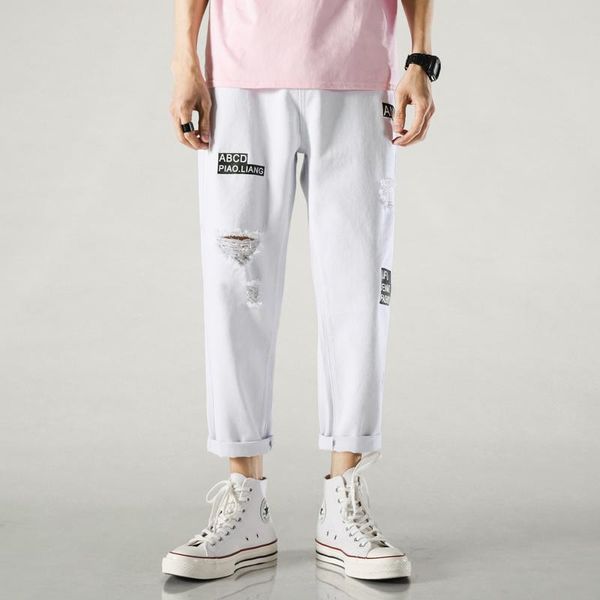 men's jeans the original broken hole sense nine-point beggar pants korean version of trend rotten hong kong wind loose straight-l, Blue
men's jeans the original broken hole sense nine-point beggar pants korean version of trend rotten hong kong wind loose straight-l, Blue