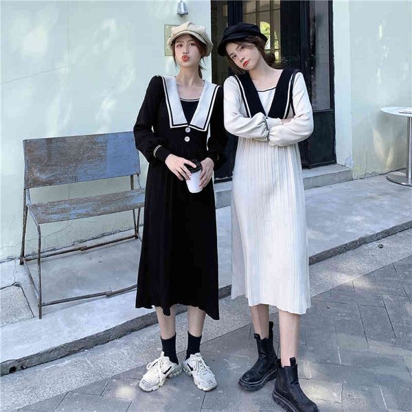 navy collar knitted dress women autumn and winter loose fashion 210514, Black;gray
navy collar knitted dress women autumn and winter loose fashion 210514, Black;gray