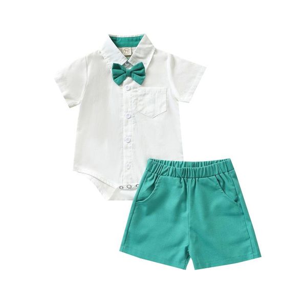 clothing sets baby boys 2pcs clothes set summer solid color turn-down lapel collar romper with bowknot tie elastic waist shorts, White
clothing sets baby boys 2pcs clothes set summer solid color turn-down lapel collar romper with bowknot tie elastic waist shorts, White