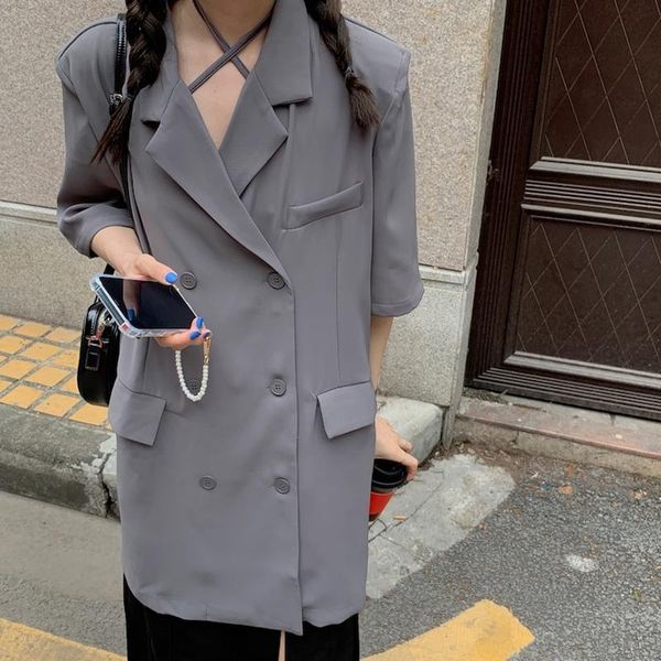 women's suits & blazers korean chic hong kong style for girls mid-length suit coat summer gray double breasted short sleeve blazer wome, White;black
women's suits & blazers korean chic hong kong style for girls mid-length suit coat summer gray double breasted short sleeve blazer wome, White;black