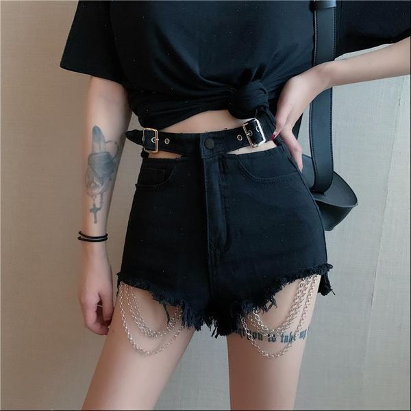 summer women short denim shorts for chain band casual jeans high waist worn out hole black lady kz214, White;black
summer women short denim shorts for chain band casual jeans high waist worn out hole black lady kz214, White;black