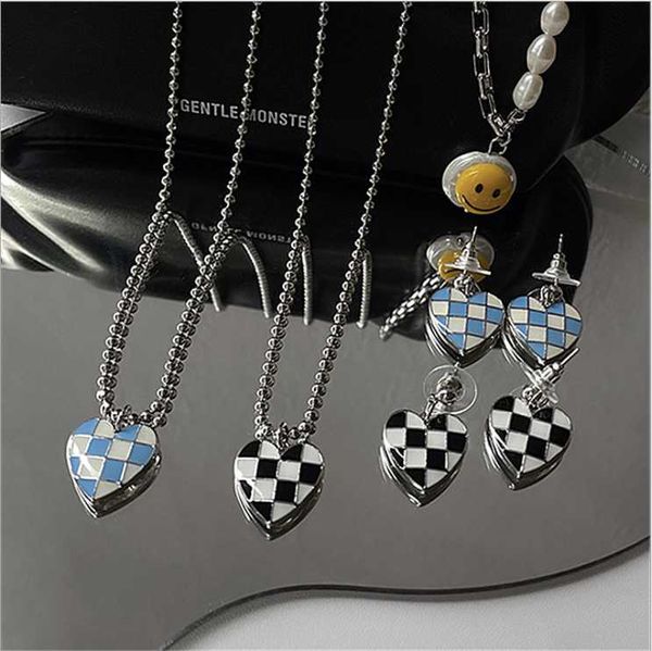 earrings & necklace multicolor checkerboard love heart pendant and plaid women's trendy folding short chain set, Silver
earrings & necklace multicolor checkerboard love heart pendant and plaid women's trendy folding short chain set, Silver