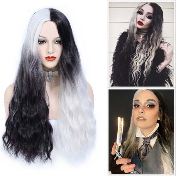 long wavy curly wigs for women ombre black and white synthetic heat resistant hair wig goth wig for cosplay party halloweenfactory direct
long wavy curly wigs for women ombre black and white synthetic heat resistant hair wig goth wig for cosplay party halloweenfactory direct