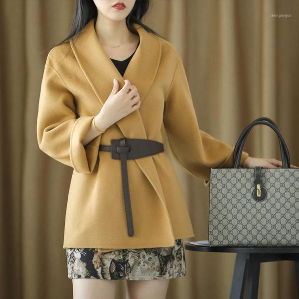 women's wool & blends women solid color coat slim fit belt coats female warm thicker v-neck office lady elegant trendy outwear mid-leng, Black
women's wool & blends women solid color coat slim fit belt coats female warm thicker v-neck office lady elegant trendy outwear mid-leng, Black