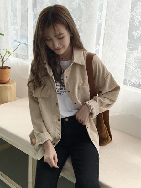 early autumn women's light ripe corduroy versatile dress girls' coat college students' shirt design blouses & shirts, White
early autumn women's light ripe corduroy versatile dress girls' coat college students' shirt design blouses & shirts, White