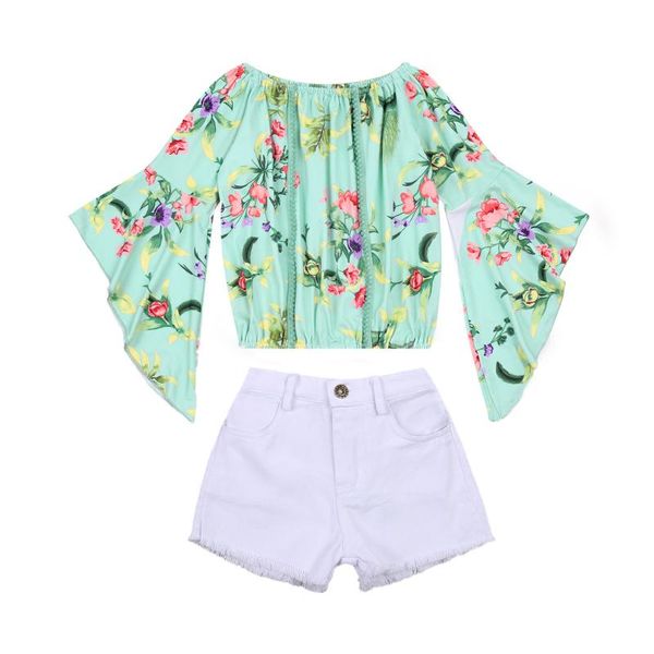 kids girls 2pcs clothes set irregular sleeve t-shirt short ripped jeans denim 2-6years clothing sets, White
kids girls 2pcs clothes set irregular sleeve t-shirt short ripped jeans denim 2-6years clothing sets, White