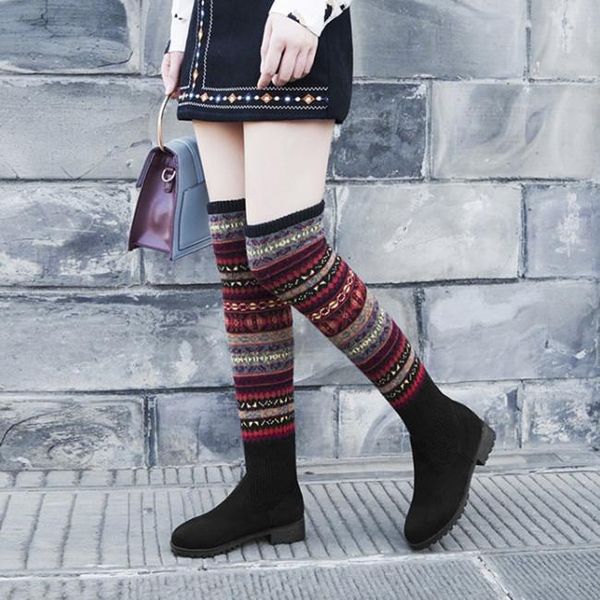 boots pxelena ethnic striped women knitting over the knee low heels stretch slip on thigh high lady shoes slim fit comfort, Black
boots pxelena ethnic striped women knitting over the knee low heels stretch slip on thigh high lady shoes slim fit comfort, Black