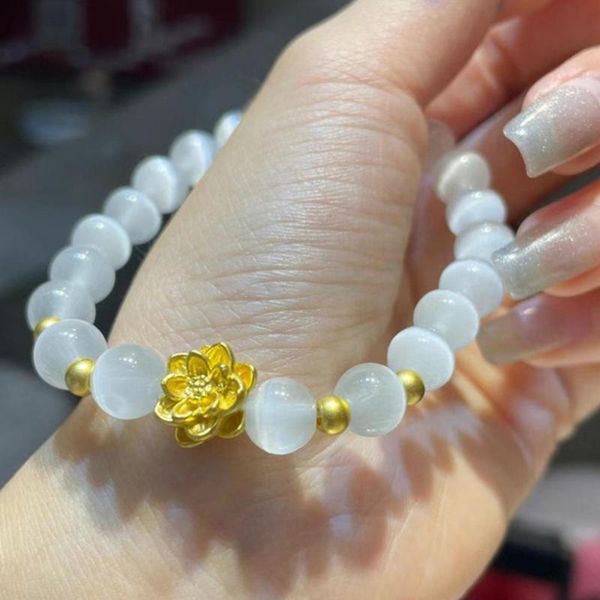 link, chain ethnic style lotus bracelet for women natural chalcedony agate gold-plated transfer beads, Black
link, chain ethnic style lotus bracelet for women natural chalcedony agate gold-plated transfer beads, Black