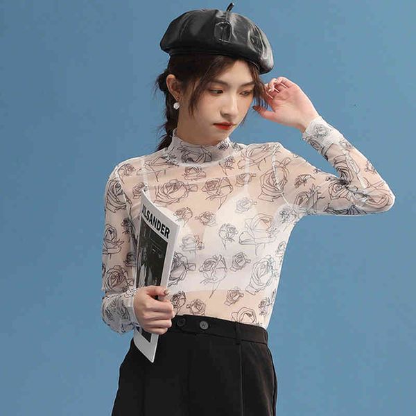 women's t-shirt floral print mesh tee fashion hollow out stand collar long sleeve bodycon t shirt casual elastic sheath s, White
women's t-shirt floral print mesh tee fashion hollow out stand collar long sleeve bodycon t shirt casual elastic sheath s, White
