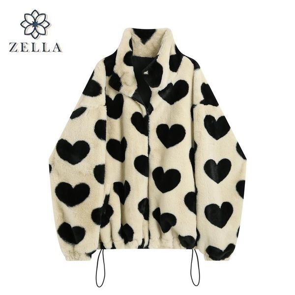 women's jackets harajuku heart print plush jacket women winter 2021 korean pluse size long sleeve faux fur lambswool coat thick warm ca, Black;brown
women's jackets harajuku heart print plush jacket women winter 2021 korean pluse size long sleeve faux fur lambswool coat thick warm ca, Black;brown