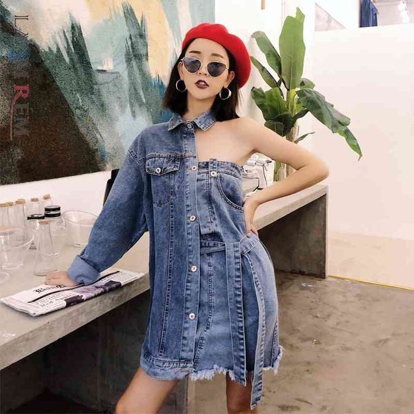 spring denim coat long sleeve jacket coats split joint contrast colors party clothes wc196 210507, Black;brown
spring denim coat long sleeve jacket coats split joint contrast colors party clothes wc196 210507, Black;brown