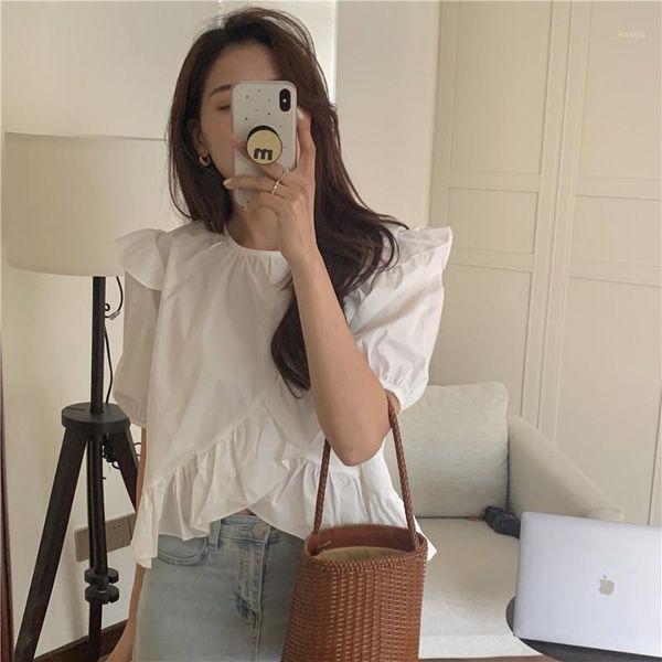 women's blouses & shirts korean solid blouse shirt o-neck ruffles puff sleeve short 2021 summer fashion tide, White
women's blouses & shirts korean solid blouse shirt o-neck ruffles puff sleeve short 2021 summer fashion tide, White