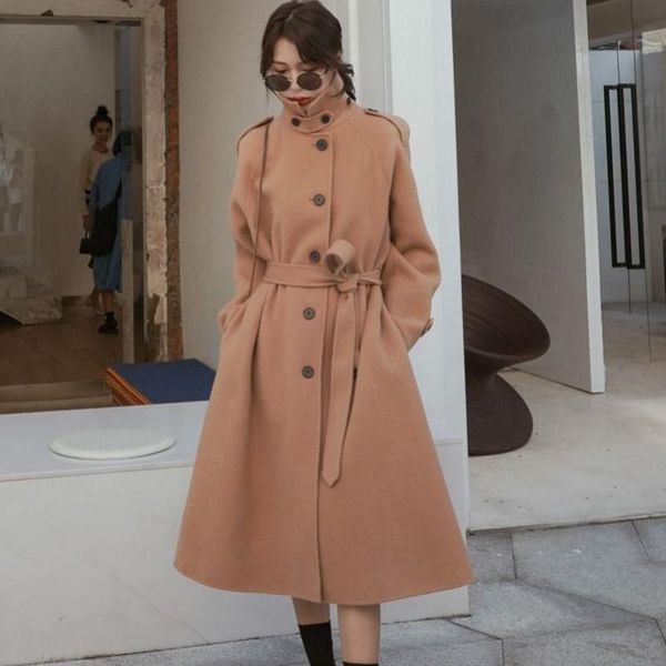 women's wool & blends faux woolen coat middle long autumn winter 2021 loose korean student solid color thick jacket, Black
women's wool & blends faux woolen coat middle long autumn winter 2021 loose korean student solid color thick jacket, Black