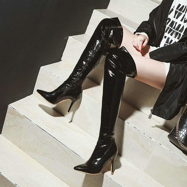 boots over-the-knee-boots women patent leather zip over the knee thin high heels winter party shoes woman, Black
boots over-the-knee-boots women patent leather zip over the knee thin high heels winter party shoes woman, Black