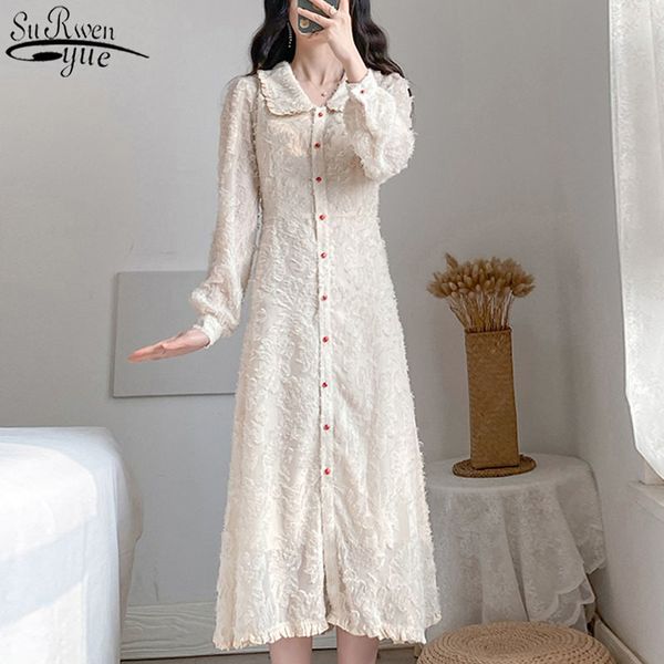 women doll collar single breasted button dress spring french vintage sweet high waist vestido feminino 12914 210427, Black;gray
women doll collar single breasted button dress spring french vintage sweet high waist vestido feminino 12914 210427, Black;gray