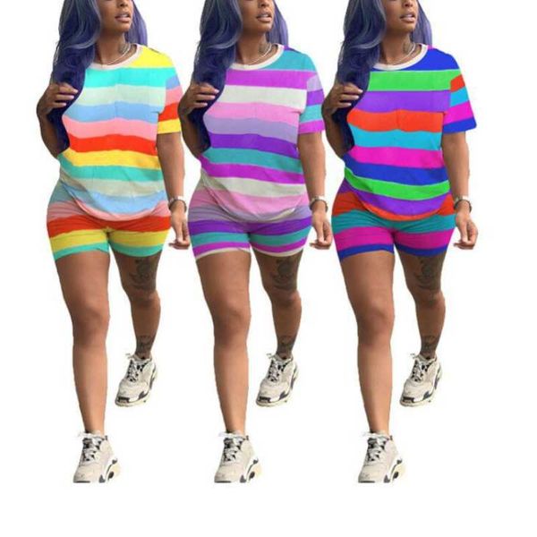 fashion rainbow striped 2 piece matching sets women and biker shorts plus size outfits loose summer tracksuit women's tracksuits, Gray
fashion rainbow striped 2 piece matching sets women and biker shorts plus size outfits loose summer tracksuit women's tracksuits, Gray