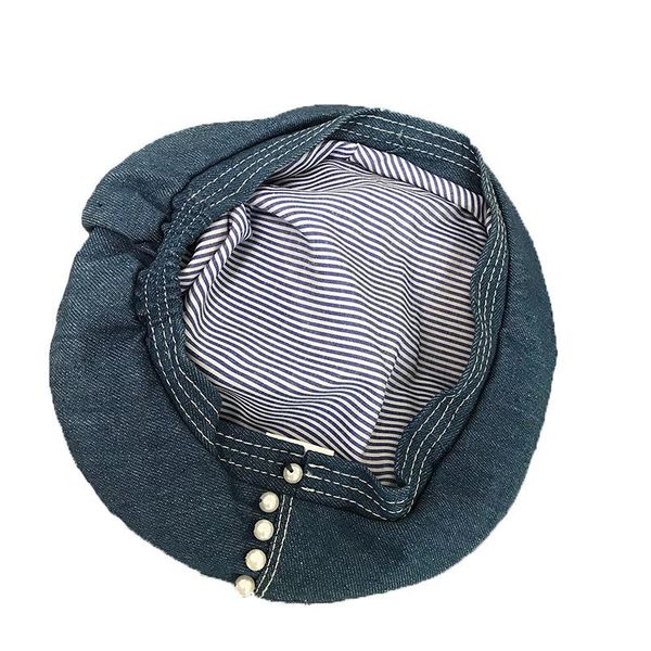 berets autumn and winter handmade pearl denim flat beret female literary elegant all-match painter hat tide, Blue;gray
berets autumn and winter handmade pearl denim flat beret female literary elegant all-match painter hat tide, Blue;gray