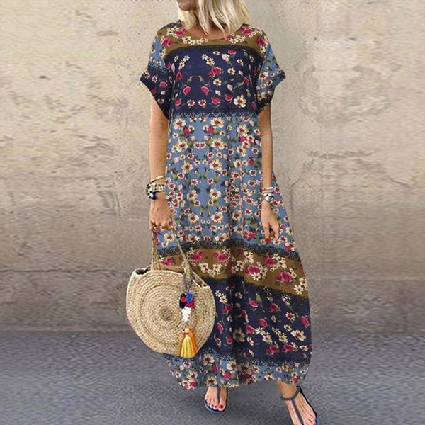 vintage casual short sleeve printed womens dresses holiday bohemian loose maxi woman long floral, Black;gray
vintage casual short sleeve printed womens dresses holiday bohemian loose maxi woman long floral, Black;gray