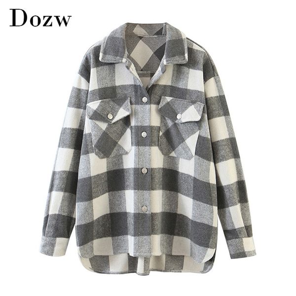 women vintage tweed plaid shirt jacket long sleeve single breasted coat with pockets turn down collar ladies jackets 210515, Black;brown
women vintage tweed plaid shirt jacket long sleeve single breasted coat with pockets turn down collar ladies jackets 210515, Black;brown