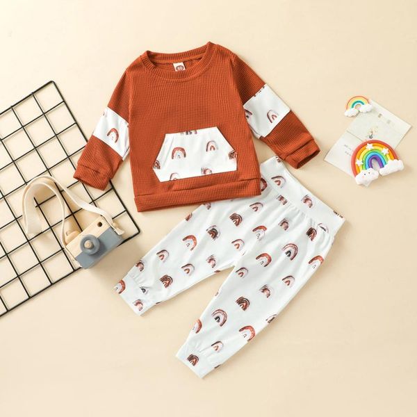 clothing sets 2pcs kids spring tracksuit, rainbow print round-neck long sleeves + elastic waist pants for little boys, gold brown, White
clothing sets 2pcs kids spring tracksuit, rainbow print round-neck long sleeves + elastic waist pants for little boys, gold brown, White