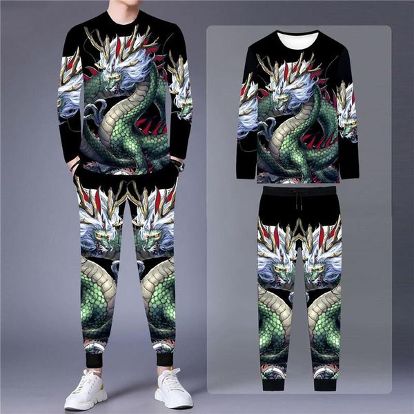 men's tracksuits 2021 spring and autumn long-sleeved two-piece 3d tiger print suit chinese style green dragon round neck loose casual w, Gray
men's tracksuits 2021 spring and autumn long-sleeved two-piece 3d tiger print suit chinese style green dragon round neck loose casual w, Gray