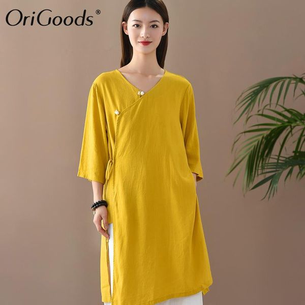 women's blouses & shirts origoods women long blouse chinese style linen shirt 2021 summer original novelty design c329, White
women's blouses & shirts origoods women long blouse chinese style linen shirt 2021 summer original novelty design c329, White