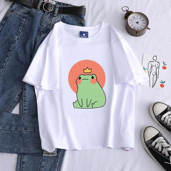 women's t-shirt y2k aesthetic summer crown frog graphic tee o neck short sleeve casual t shirt for women, White
women's t-shirt y2k aesthetic summer crown frog graphic tee o neck short sleeve casual t shirt for women, White