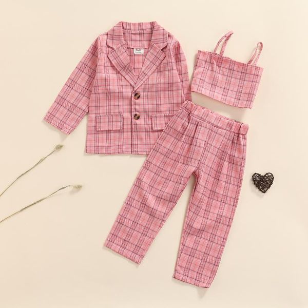 clothing sets 3pcs kids girls clothes 2021 autumn plaid long sleeve lapel suit + pants ruched camis fashion children outfits 2-7y, White
clothing sets 3pcs kids girls clothes 2021 autumn plaid long sleeve lapel suit + pants ruched camis fashion children outfits 2-7y, White