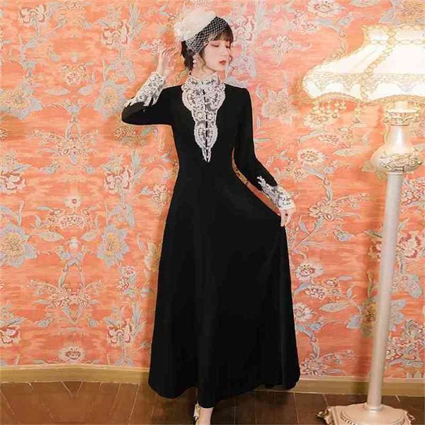 women long dress elegant spring knitting cotton and lace vintage full sleeve ankle-length woman party black dresses 210603, Black;gray
women long dress elegant spring knitting cotton and lace vintage full sleeve ankle-length woman party black dresses 210603, Black;gray