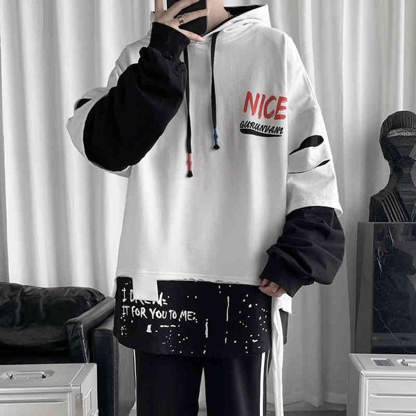 hoodies 2021 spring and autumn loose men's youth fake two hooded color blocking printed casual sweater, Black
hoodies 2021 spring and autumn loose men's youth fake two hooded color blocking printed casual sweater, Black