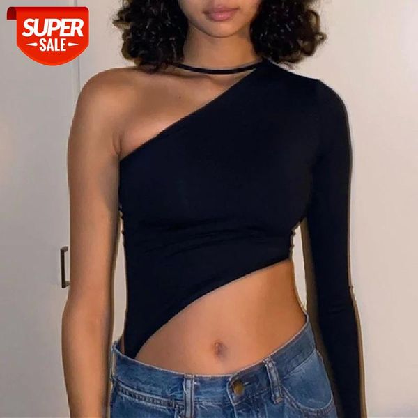 women's slim solid color basic t-shirt long sleeve one shoulder off asymmetric crop wild casual strap bandage shirt #nt94, White
women's slim solid color basic t-shirt long sleeve one shoulder off asymmetric crop wild casual strap bandage shirt #nt94, White